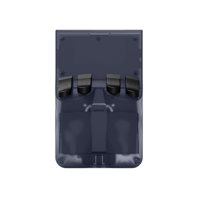 Transparent grey AISLPC R36 PRO retro handheld game console shown from the back with rear shoulder buttons.