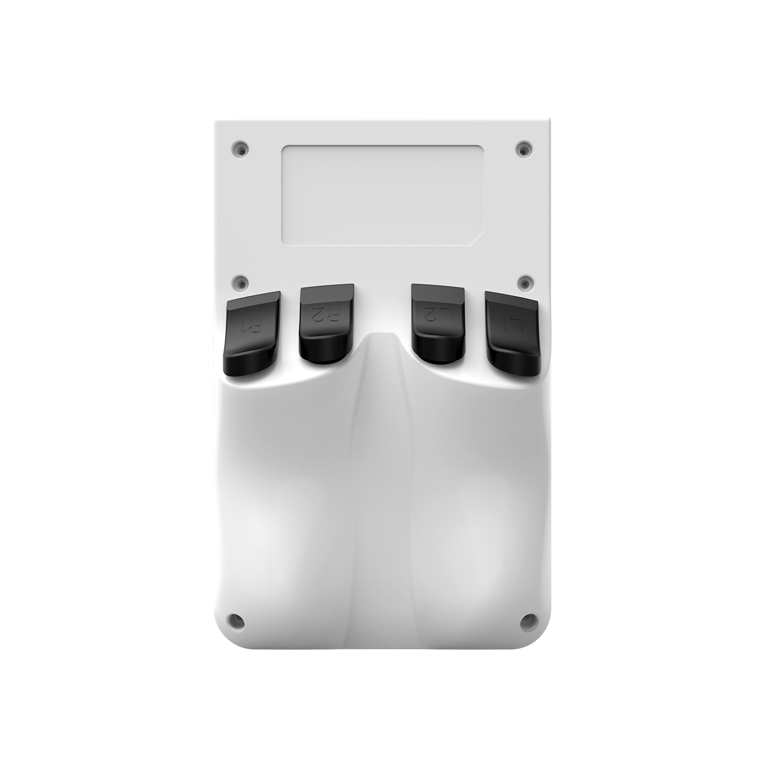 Back view of a white R36 PRO retro gaming handheld console with an ergonomic rear grip design and shoulder buttons.