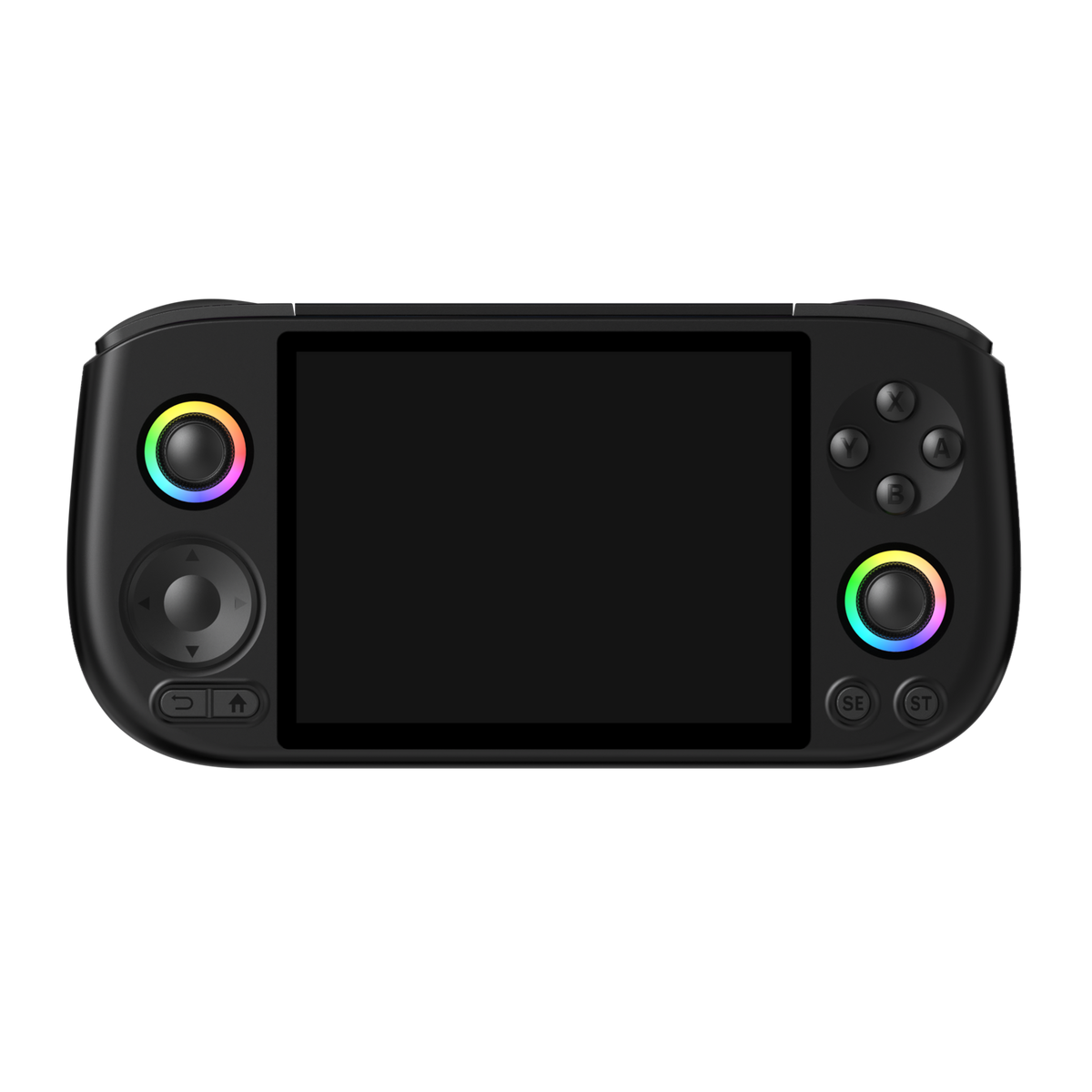 AISLPC Pocket AIS black retro handheld game console shown in front view with dual RGB joysticks.