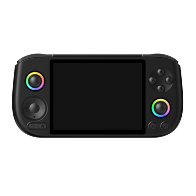 AISLPC Pocket AIS black retro handheld game console shown in front view with dual RGB joysticks.