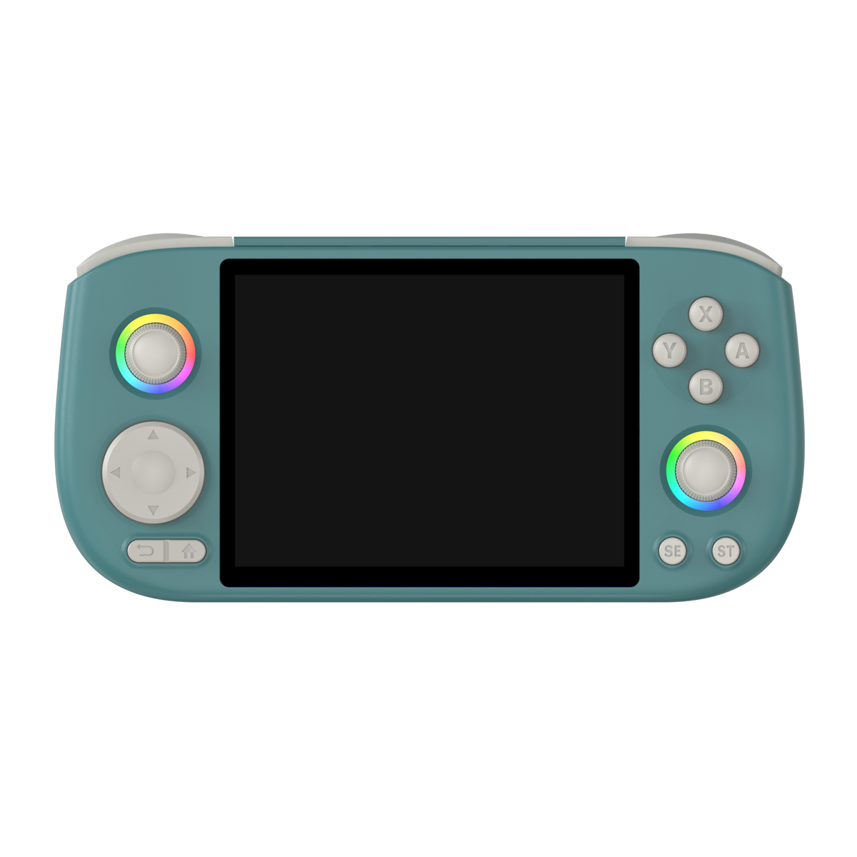 AISLPC Pocket AIS green retro handheld game console shown in front view with dual RGB joysticks.